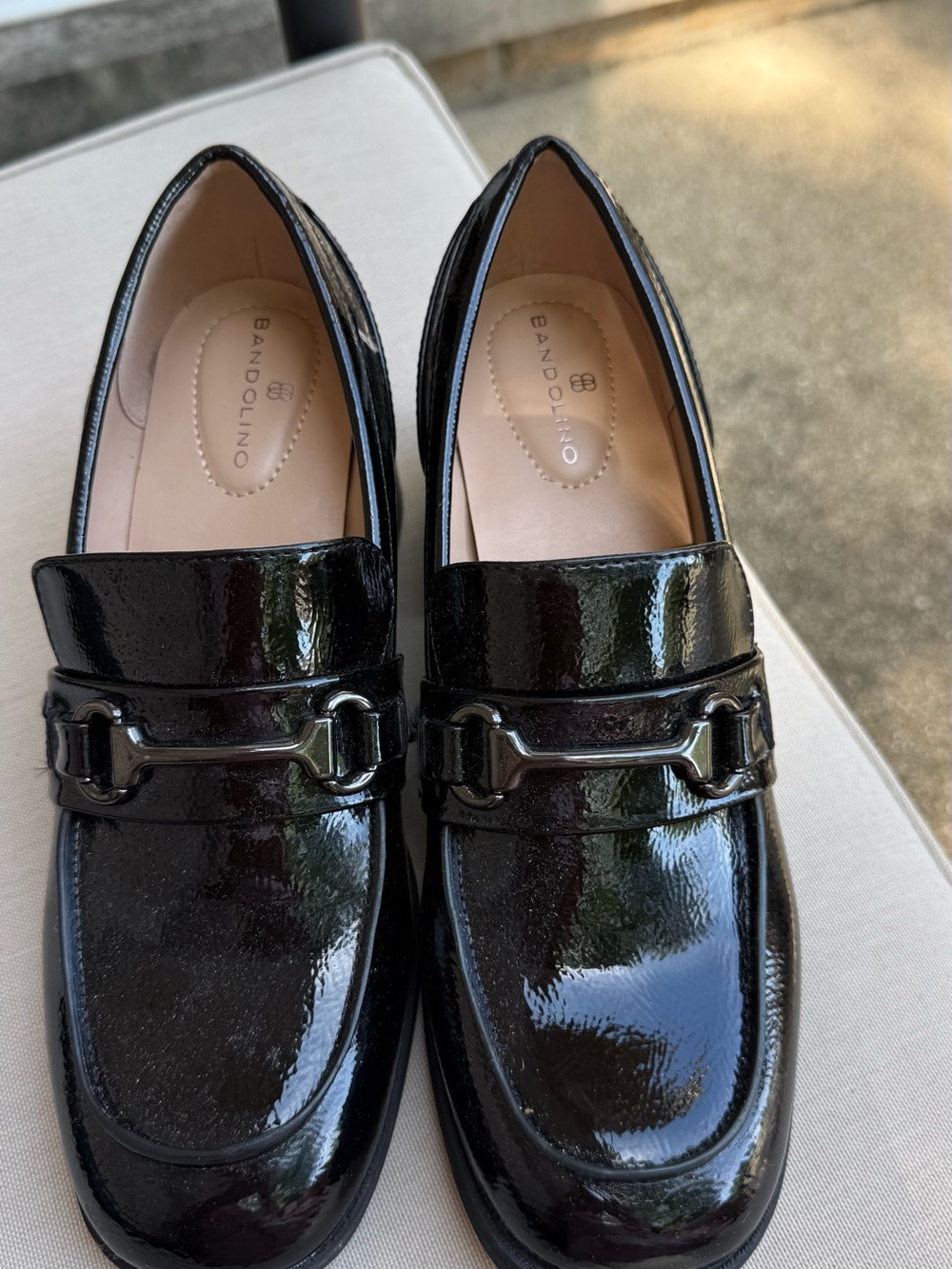 Bandolino Black Patent size 8 Slip-On Loafers with Metal Bit